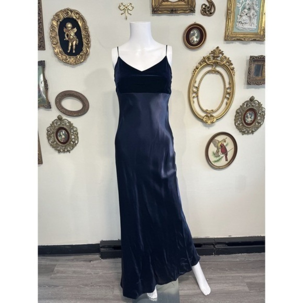 Vintage Koji Yohji Deep Navy Velvet and Satin Slip Dress Size L